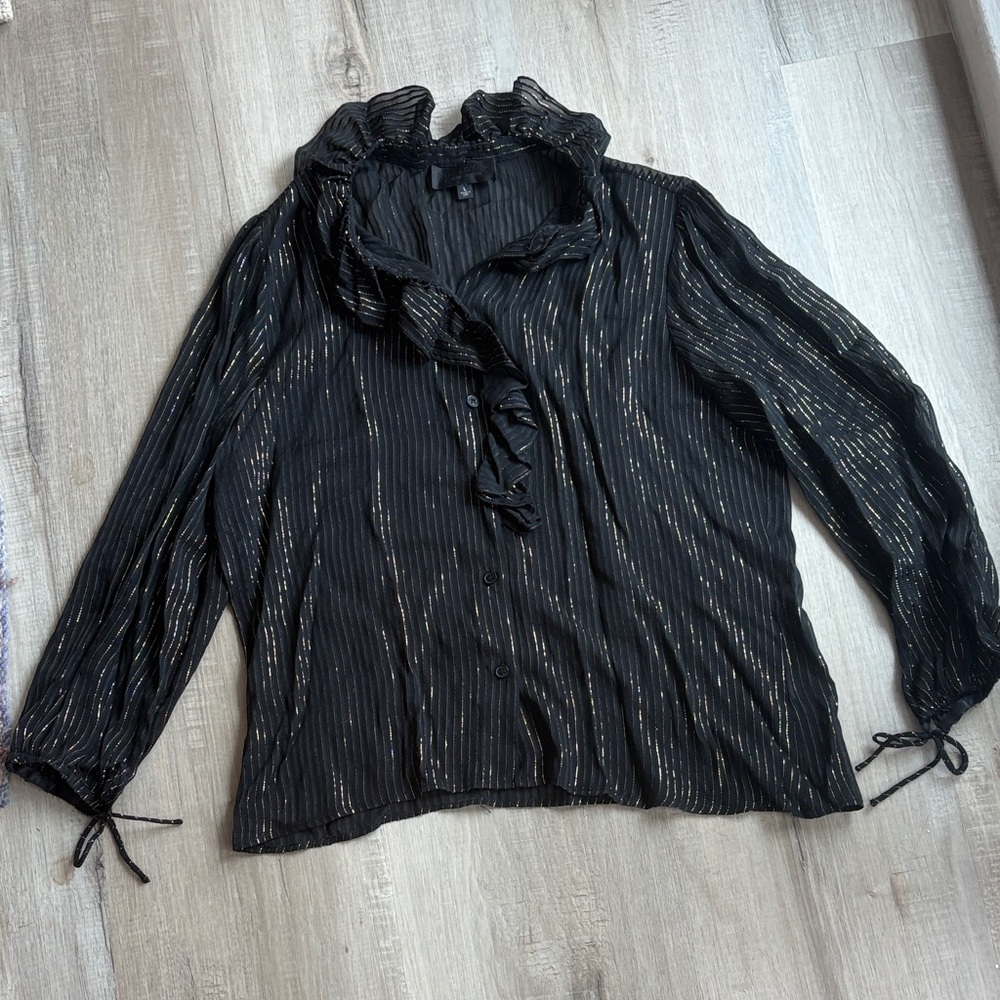 Nili Lotan sheer/gold stripe blouse